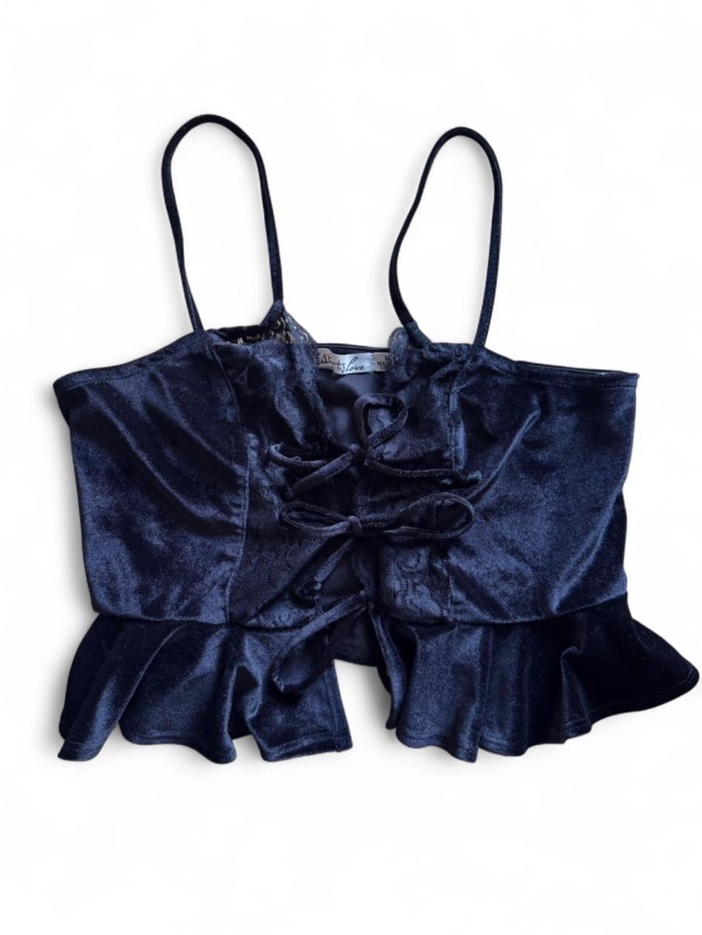Liberty Love Whimsigoth Black Lace-Up Velvet Crop Top